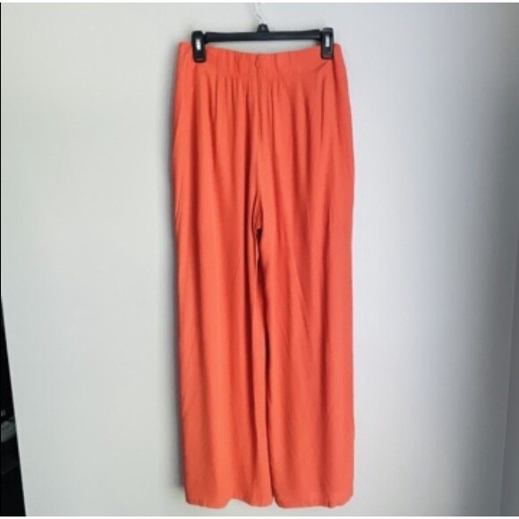 ASTR The Label Wide Leg Crop Trousers Medium Orange Viscose Flat Front Zip Back - Picture 3 of 14